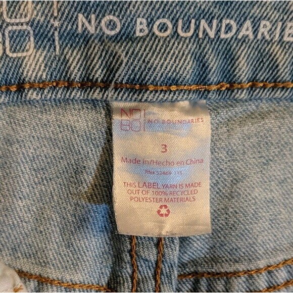 No Boundaries Jeans Juniors 3 Distressed White Wash Rips High Rise Blue Zip Fly - Picture 6 of 9